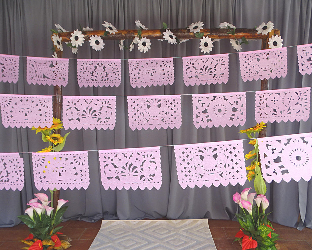 pink tissue paper flowers, birthday decorations and supplies, party set, papel picado.