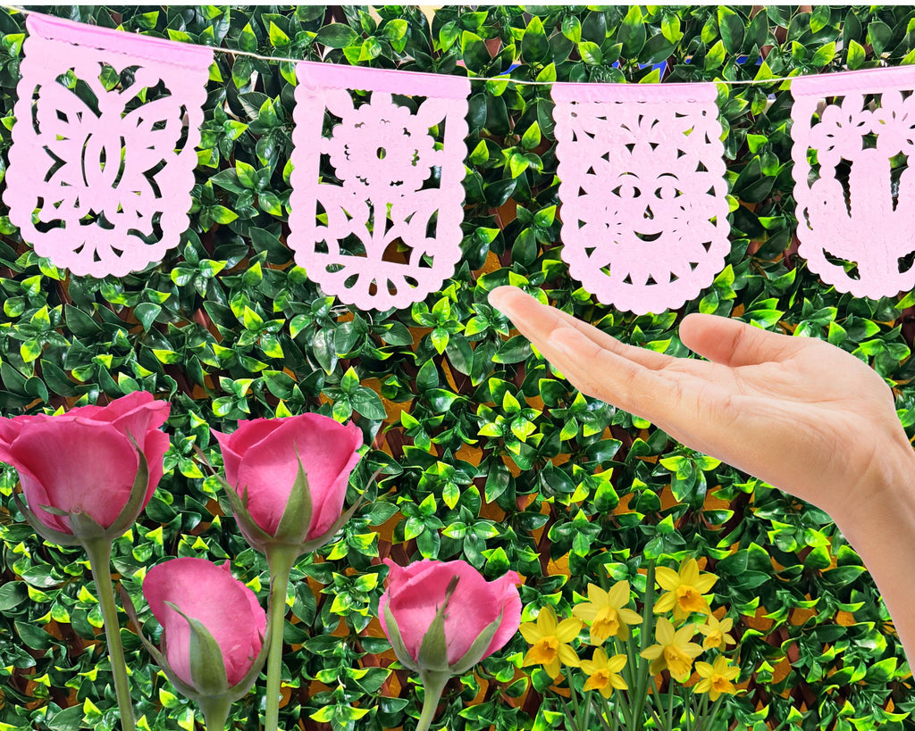 mini pink papel picado banners for party