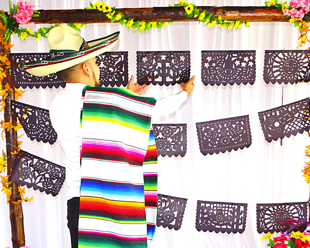 Day of the Dead party decorations, papel picado inspired by mexican culture,  black bannerl