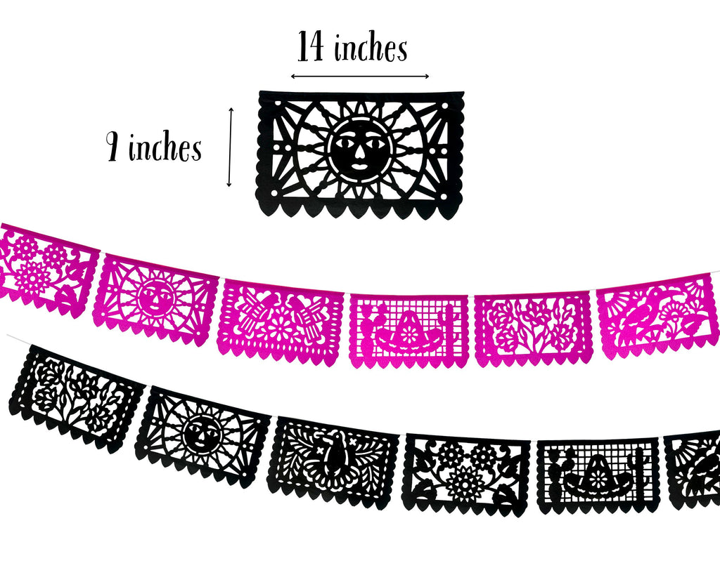 papel Picado negro para fiestas bodas quince anos 