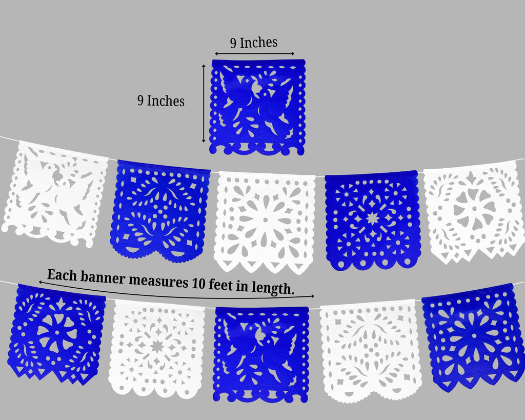 blue banners 5 pack made from tissue paper Mexican tile style design