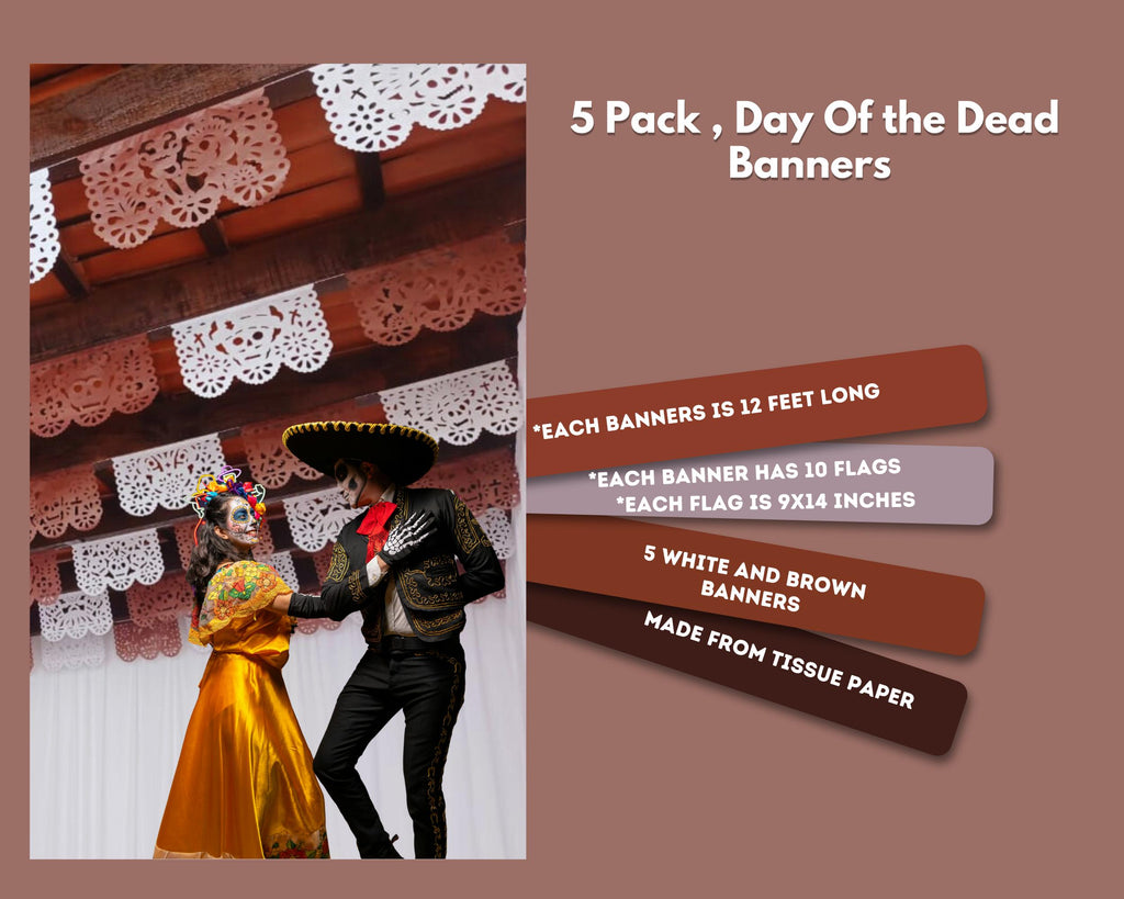 Day of the Dead-themed banners with text on a brown background
