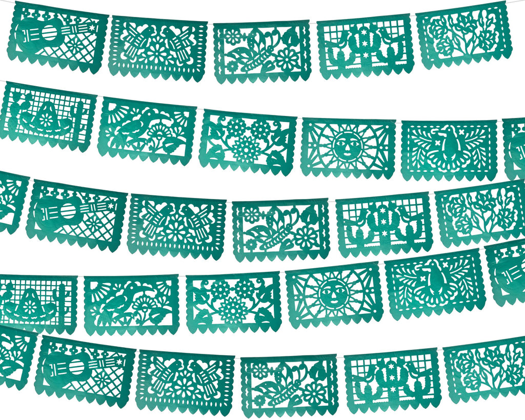 papel Mexicano para fiesta en color Verde 5 banderillas