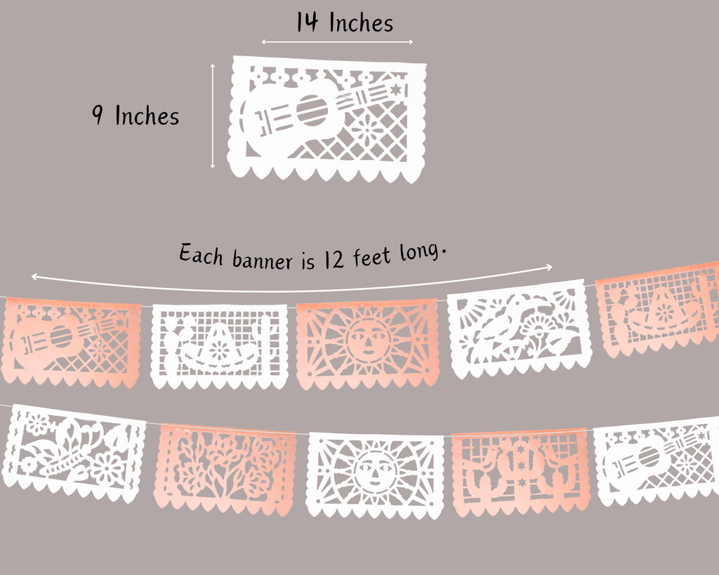 papel Picado Mexicano colores nuetrales para fiestas bodas quinceaneras 