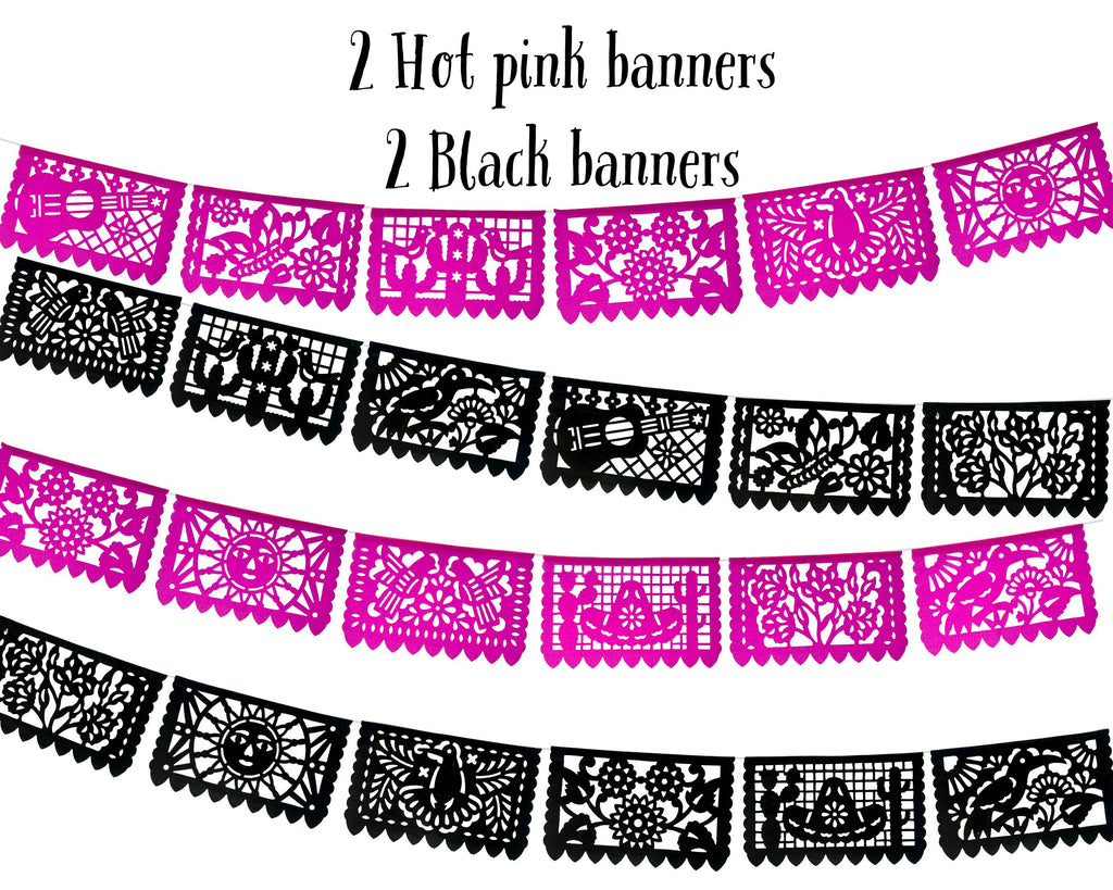 Rosa fuschia papel Picado tiras de papel para fiestas mexicanas