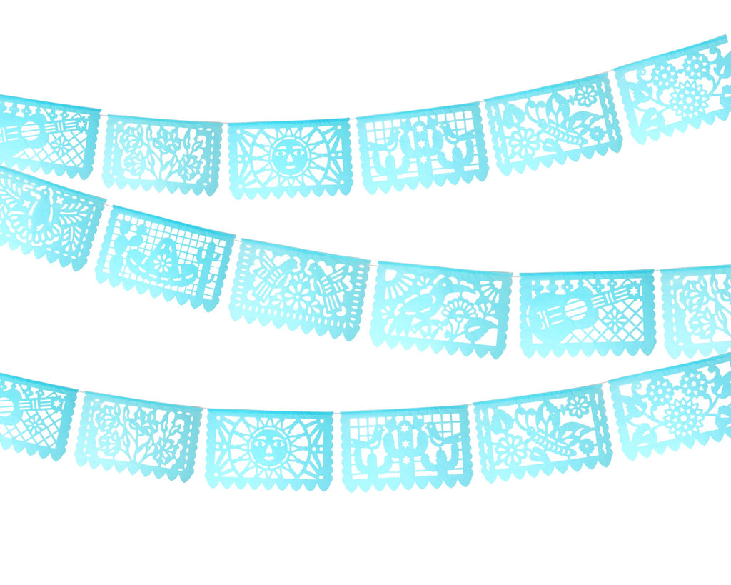 aqua blue Mexican papel picado banner