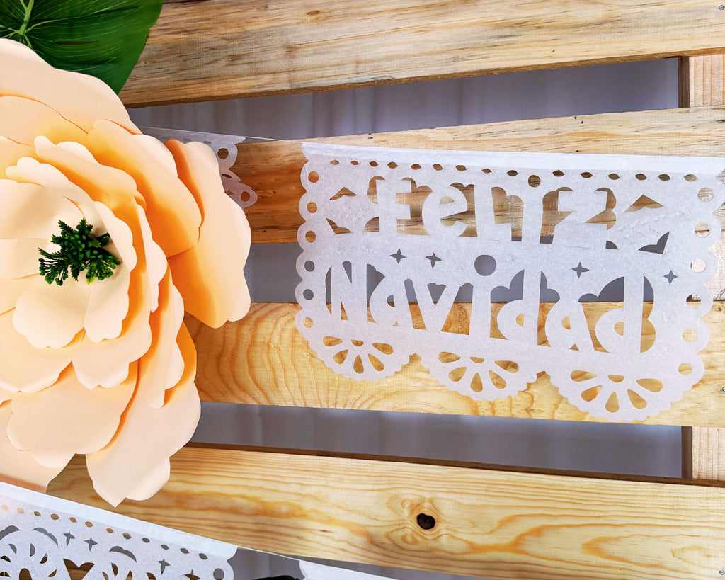 white holiday Papel Picado banners indoor and outdoor