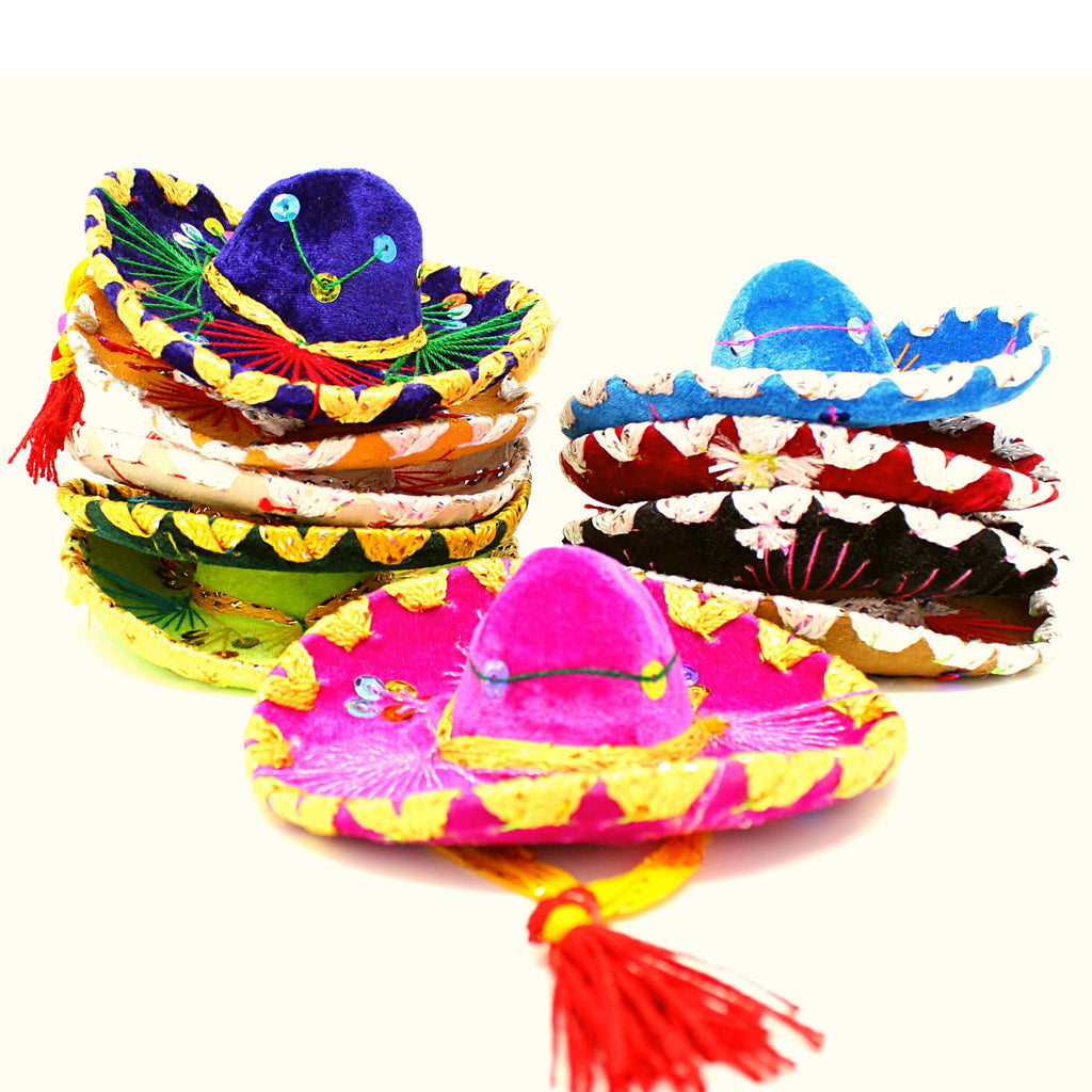 Mini sombreros, ten velvet mexican hats, colorful party decorations, for cinco de mayo parties