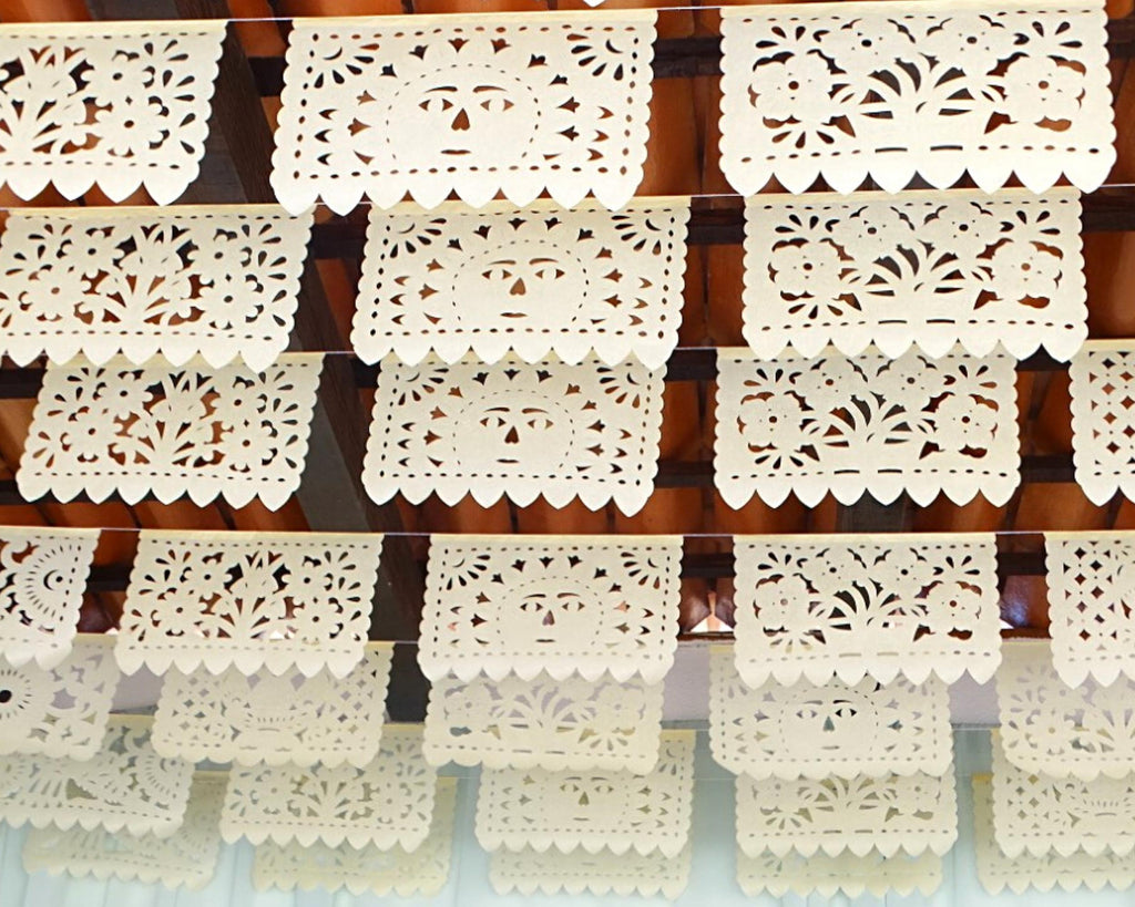 Ivory Papel Picado, cream colored mexican wedding, decorations for 5 de mayo parties, Birthday party