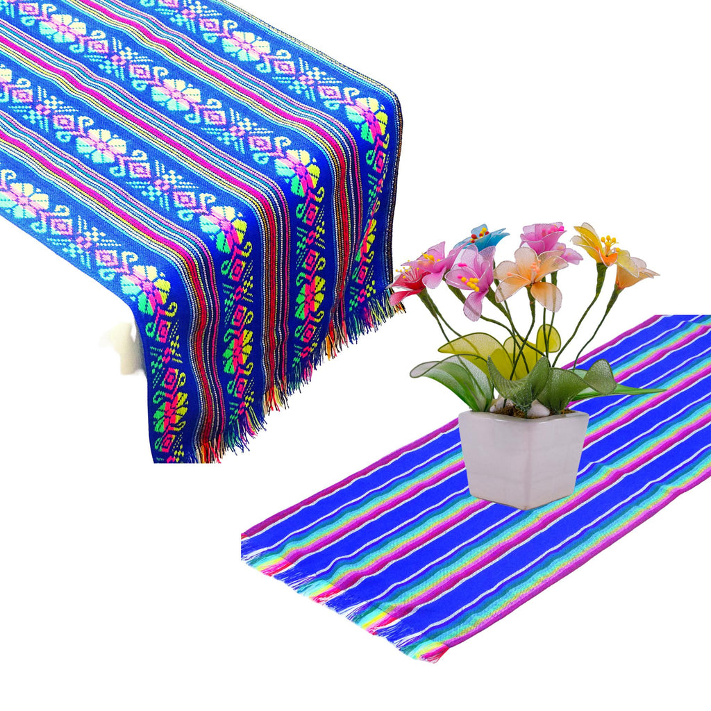 Blue tribal striped table runner, Beautiful Folkloric Mexican Multicolor Handmade Place mat, decorations for quinceañeras, 5 de mayo, birthday, taco fiesta mexicana, weddings.