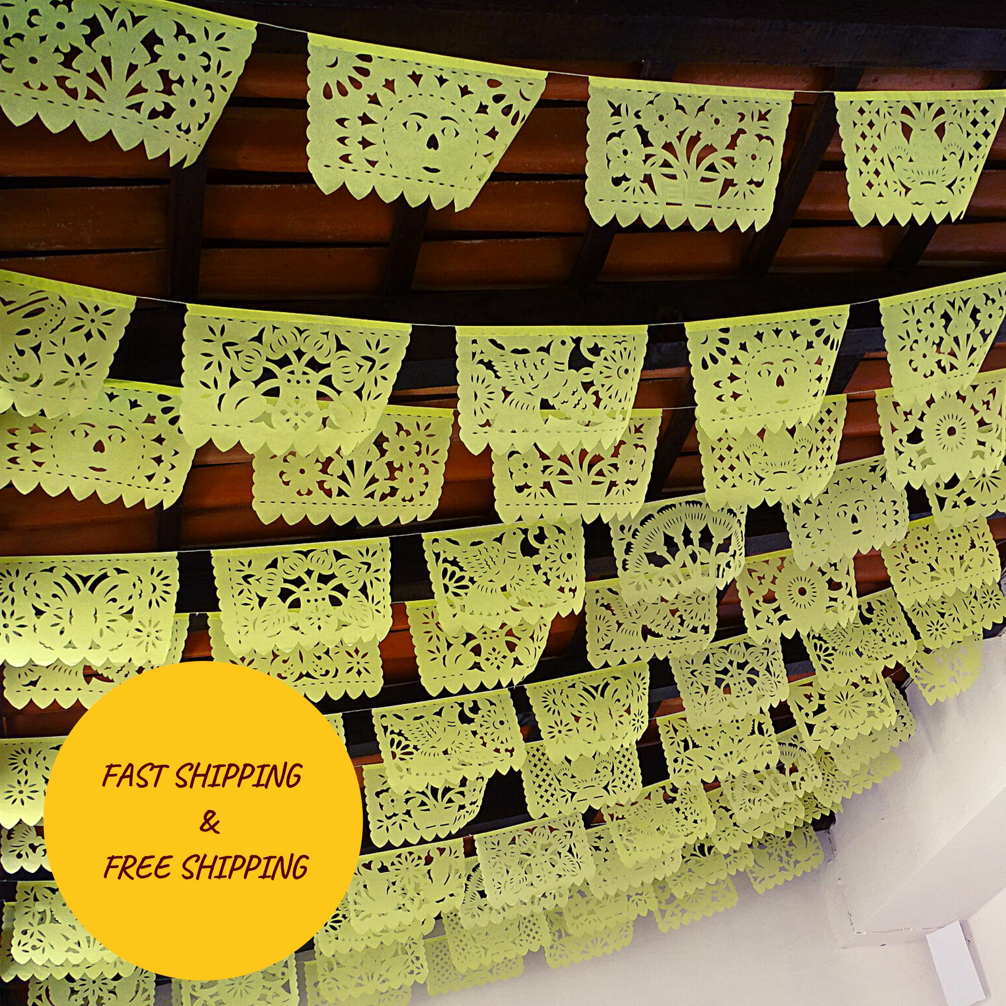 Mexican Papel Picado Banner in Blue, Green, & Yellow (5 Pack) –  FIESTACONNECT