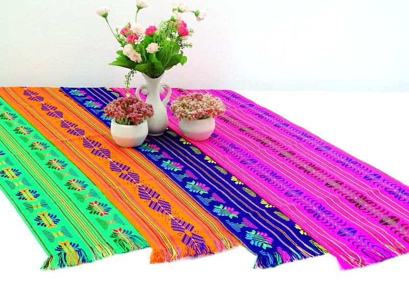 12 tribal striped table runner 12x60 , Beautiful Folkloric Mexican Multicolor Handmade Place mat, decorations for quinceañeras, 5 de mayo, birthday, fiesta mexicana, weddings.