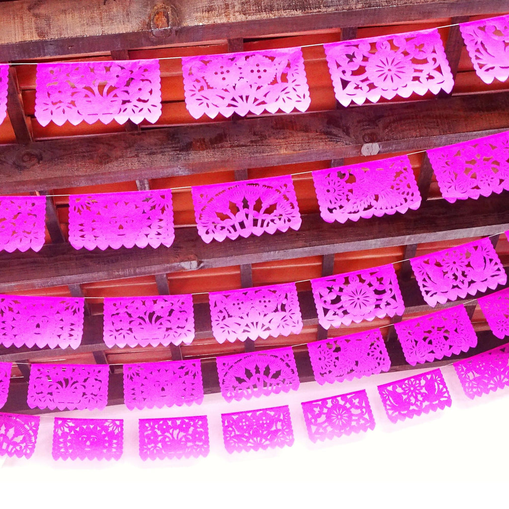 5 Pk Pink Mexican banner - 60 Feet long WS600. Quinceanera paper decorations, birthday girl party. 
