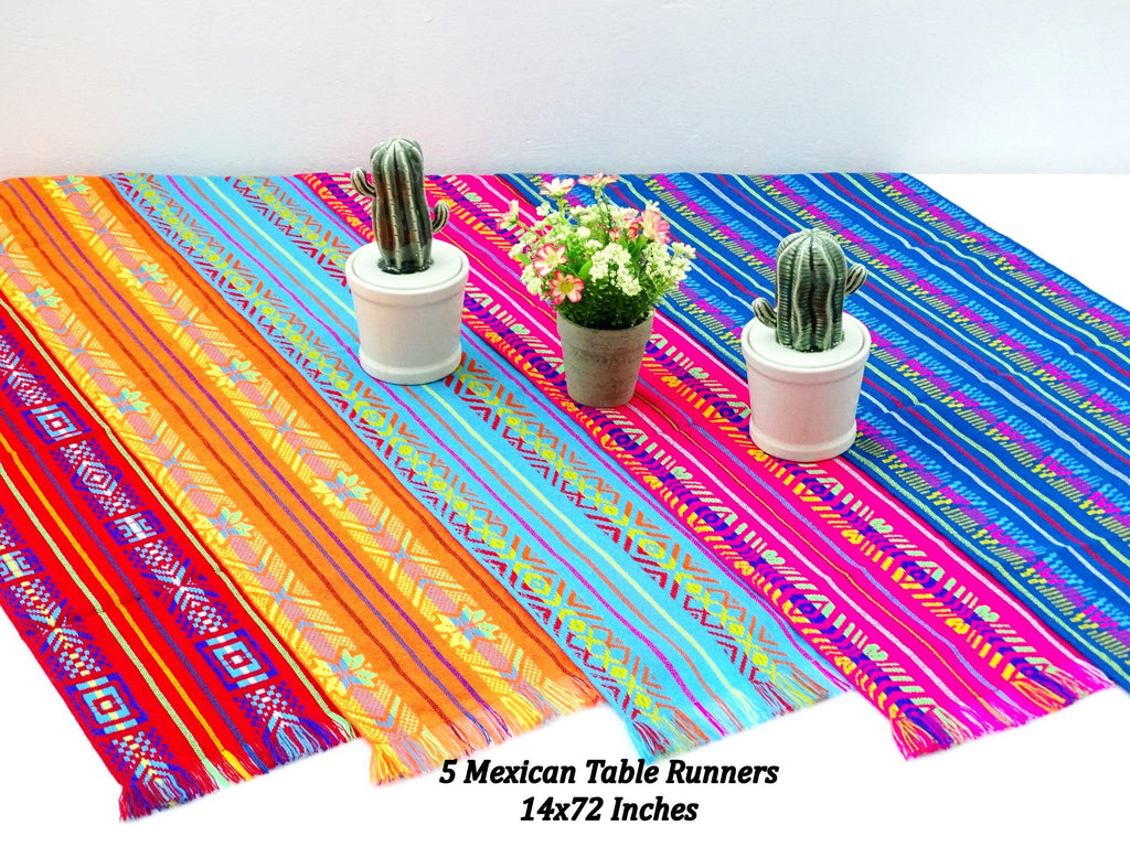 Mexican table runners, colorful tablecloths, mexican party, 5 de mayo pack, 14x72 in