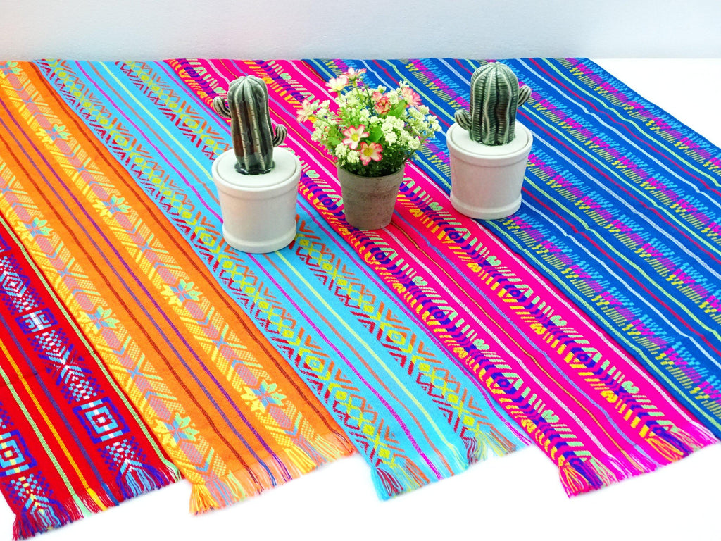 Mexican zarape table runner, traditional decorations for parties inspired by mexico, colored decor.