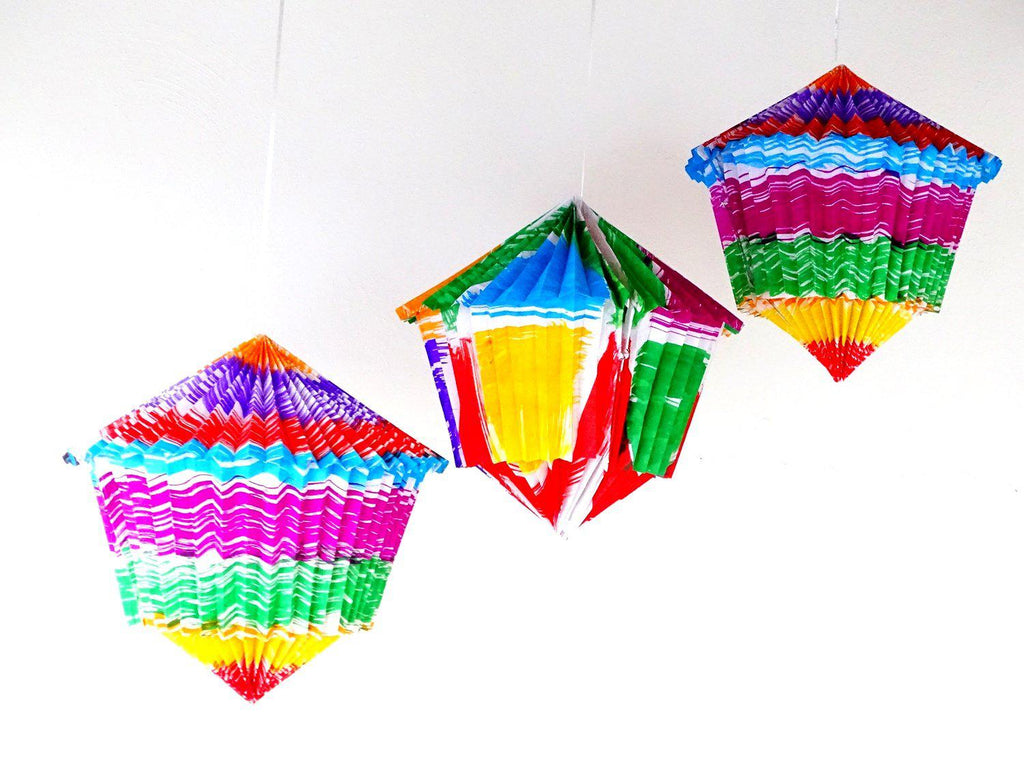Hanging Fiesta Mexican Paper Lantern, pool party decorations, colored summer decor. 