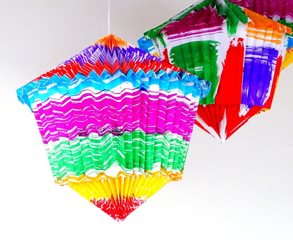 Hanging Fiesta Paper,  beautiful multicolored Lanterns, fun traditional folkloric designs for parties. 