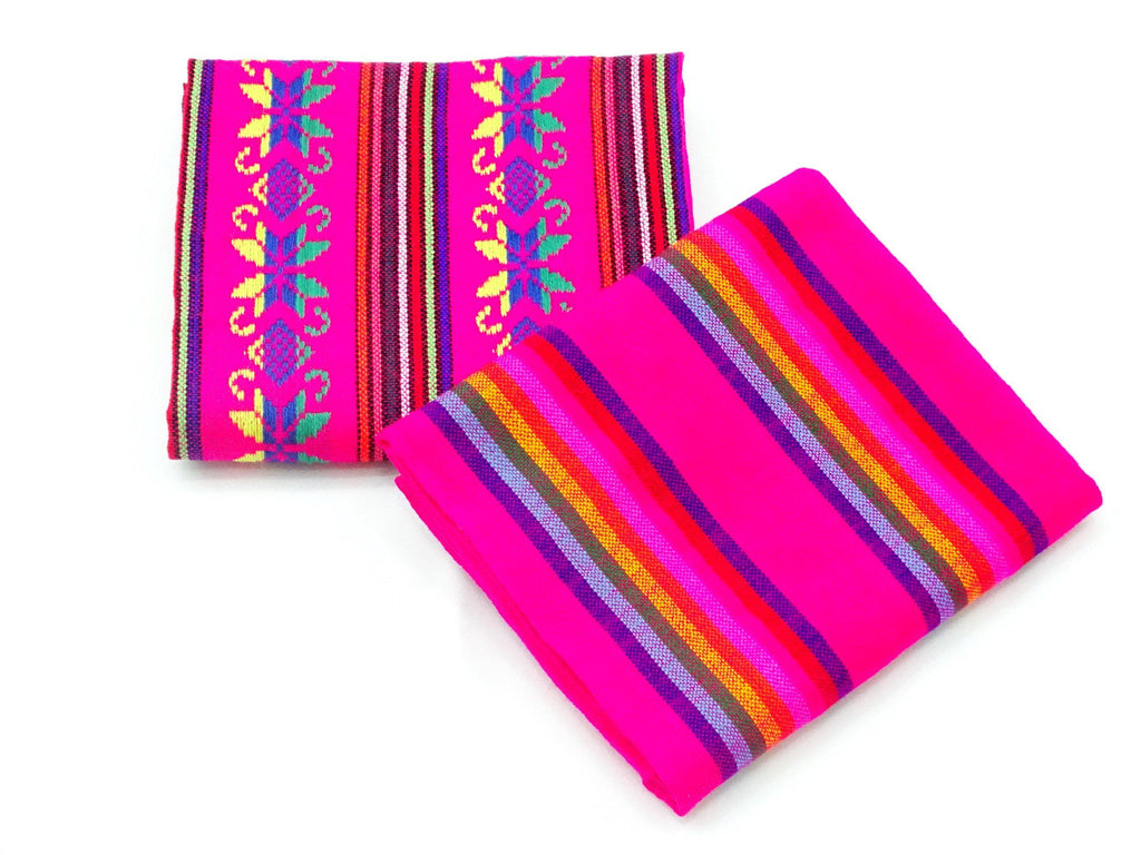 Hot pink fabric by the yard, striped flannel inspired by mexican designs,  telas para costura mexicana