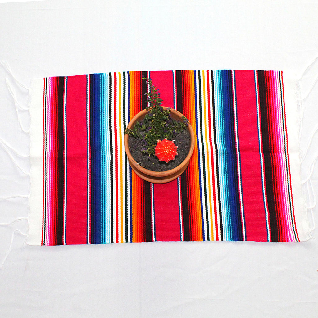 Pink tribal striped table runner, Beautiful Folkloric Mexican Multicolor Handmade Place mat, decorations for quinceañeras, 5 de mayo, birthday.