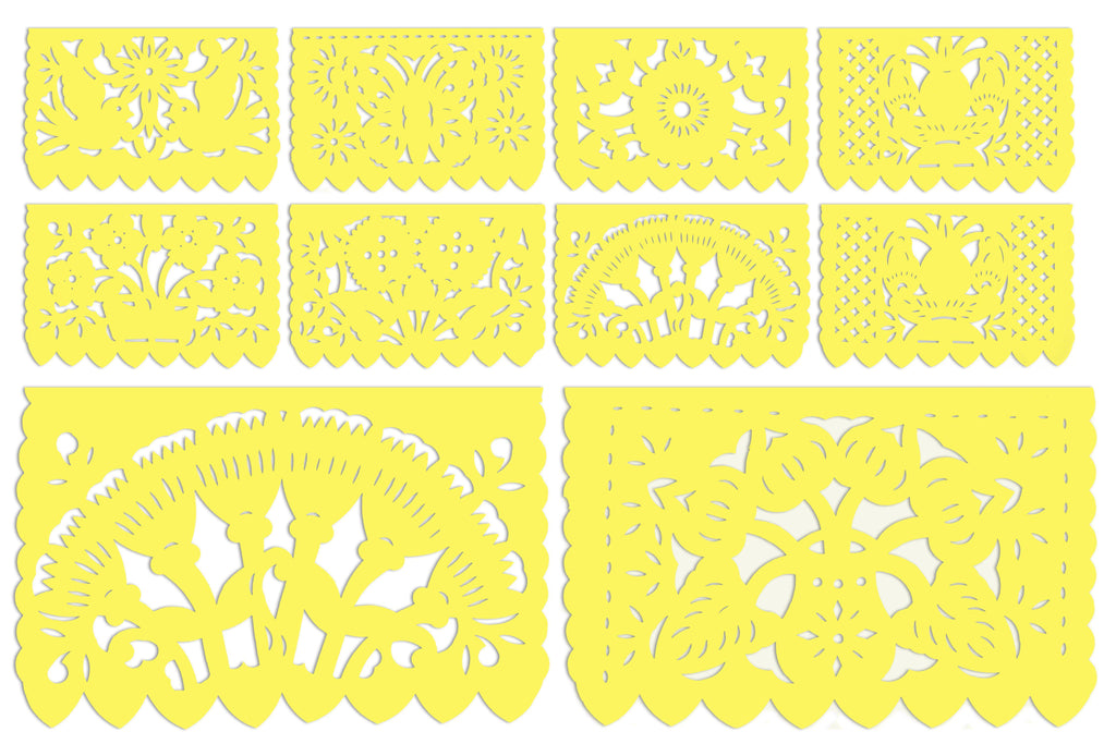 Papel Picado, Pastel Yellow Mexican banner, 12 feet Long, Fiesta decoration, SB4. Decorations for birthdays, picnic and fiestas.