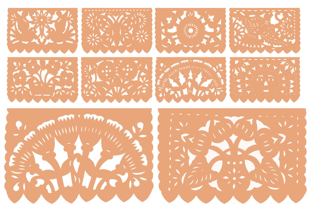 Colorful banners, Peach papel picado,  spring inspired decor,  quinceañera, bautizo, weddings decorations.