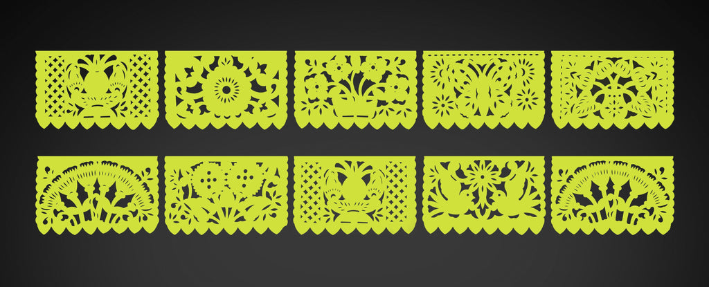 Limen yellow papel picado inspired by spring, decorations for birhtdays parties, quinceaneras, taco fiesta. 