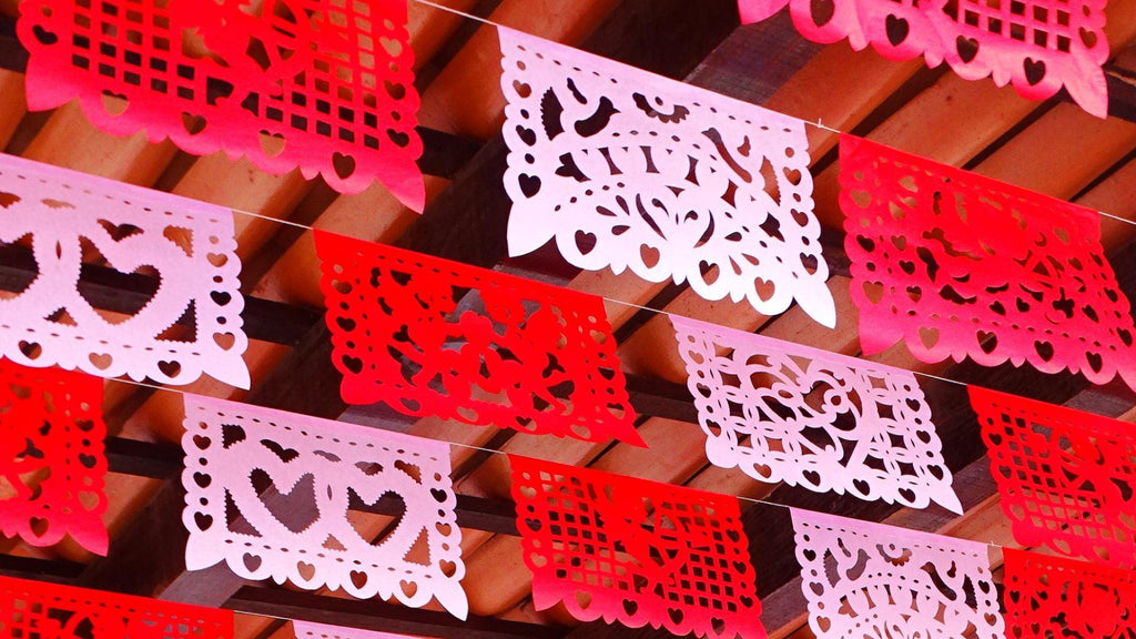 Newest papel picado banner pack for Valentine's Day. Red and Light Pink banners. For an elegant, romantic look.