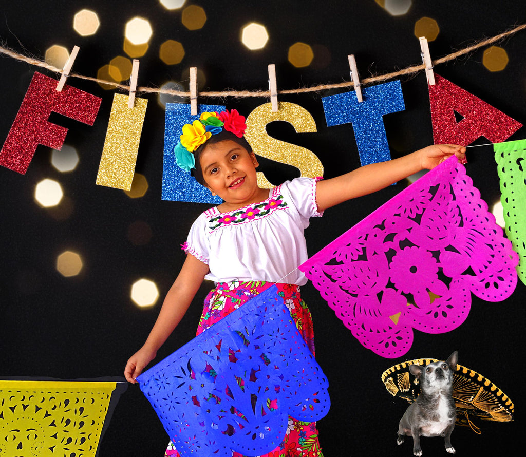 16 feet, Flower papel picado, multi-colored banner, 5 de mayo decoration, mexican party, fiesta decor.
