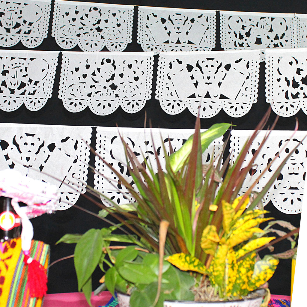 baby decorations for baby shower, white papel picado, gender reveal wall decor, box for mexican party.