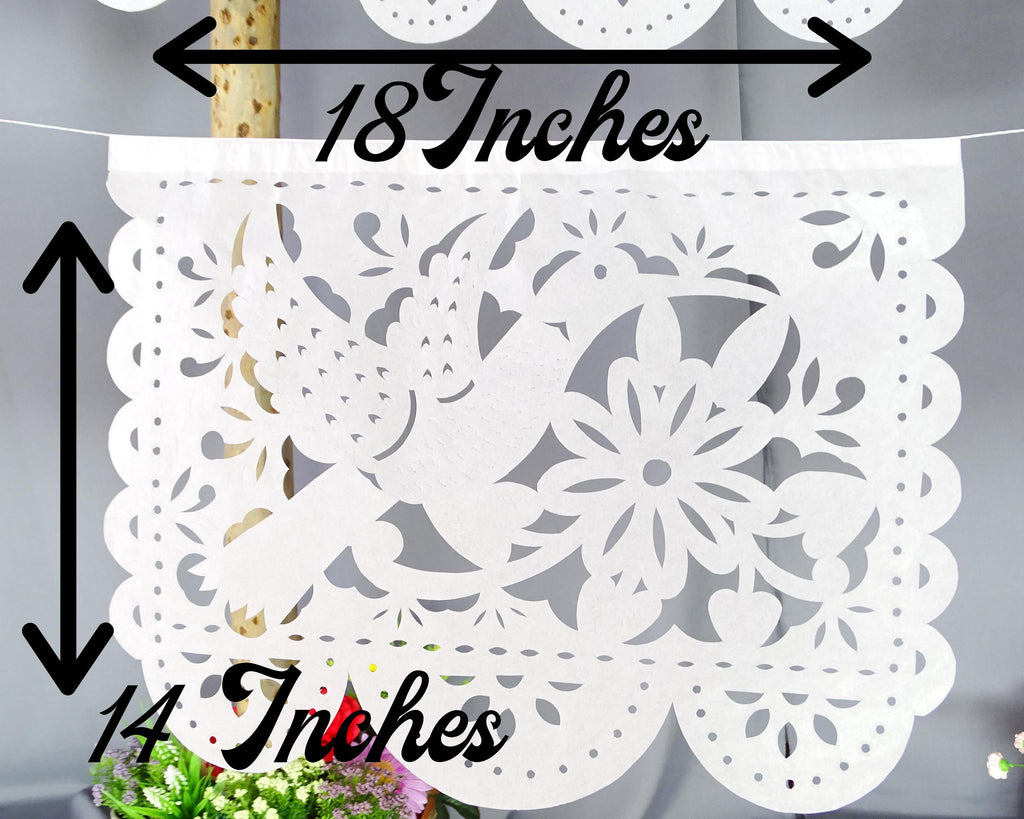 wedding flag banner, white mexican papel picado for parties, charro party decorations, Papel picsdo mexican.