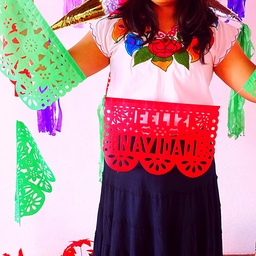 navidad paper decorations green and red, rojo y verde