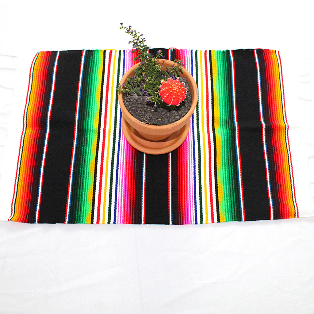 Black tribal striped table runner, Beautiful Folkloric Mexican Multicolor Handmade Place mat, decorations for quinceañeras, 5 de mayo, birthday, fiesta mexicana.