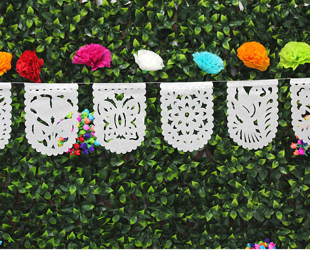 White mini banners, Wedding decorations, mexican themed party, adornos para baby shower.