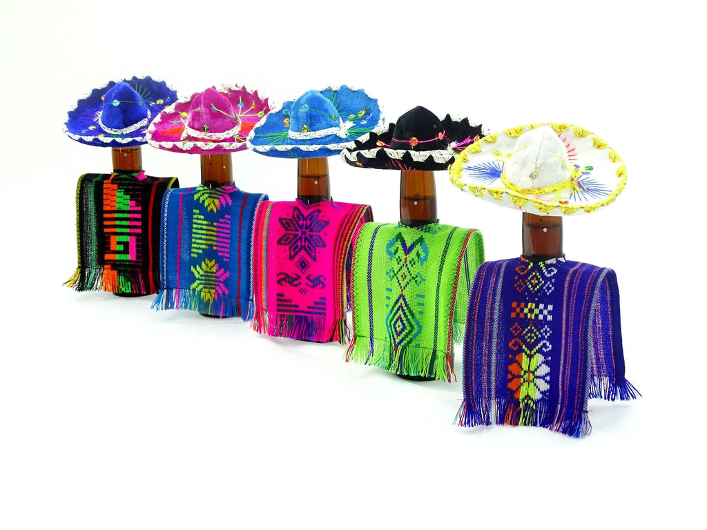 Holiday Party Collection - Bottle Covers, Mexican Fiesta Decoration, Wedding Decoration, Aztec Fabric, 5 Botlle Covers 5x12 Inches, Drinkware, Beverage Cover …
