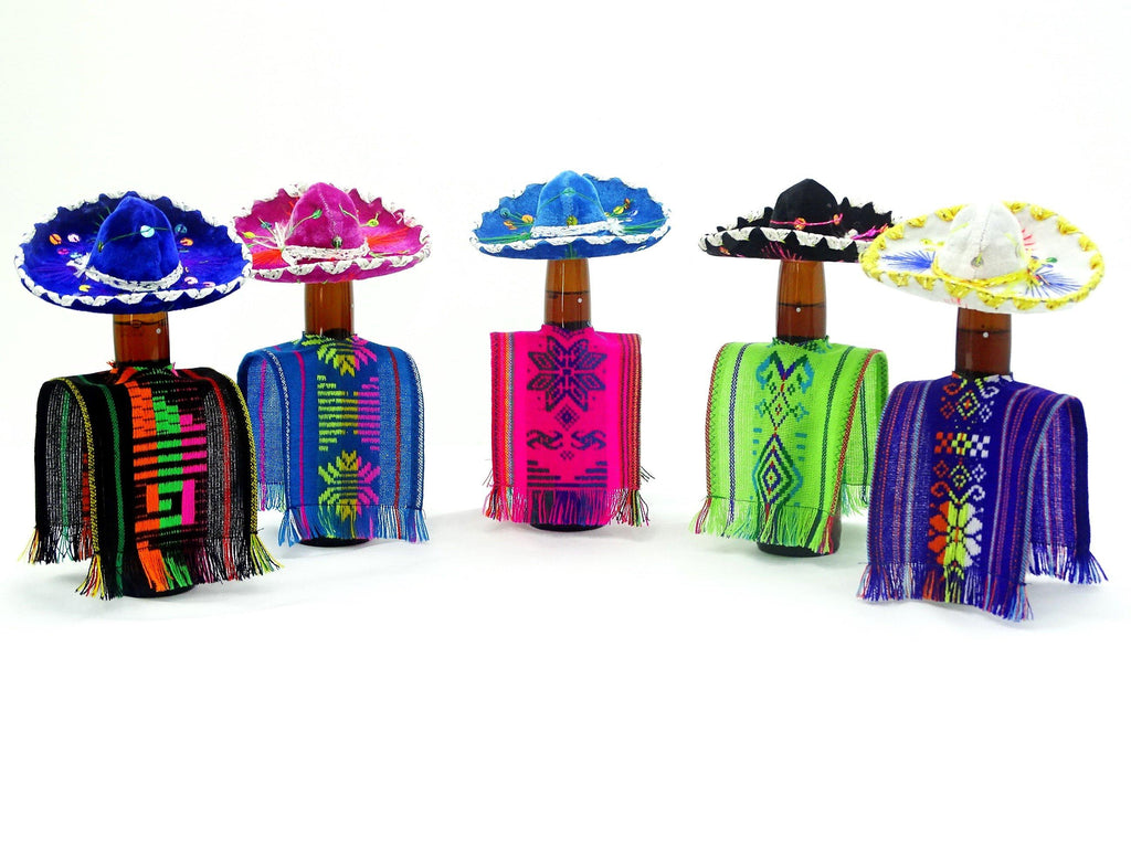 Holiday Party Collection - Bottle Covers, Mexican Fiesta Decoration, Wedding Decoration, Aztec Fabric, 5 Botlle Covers 5x12 Inches, Drinkware, Beverage Cover …