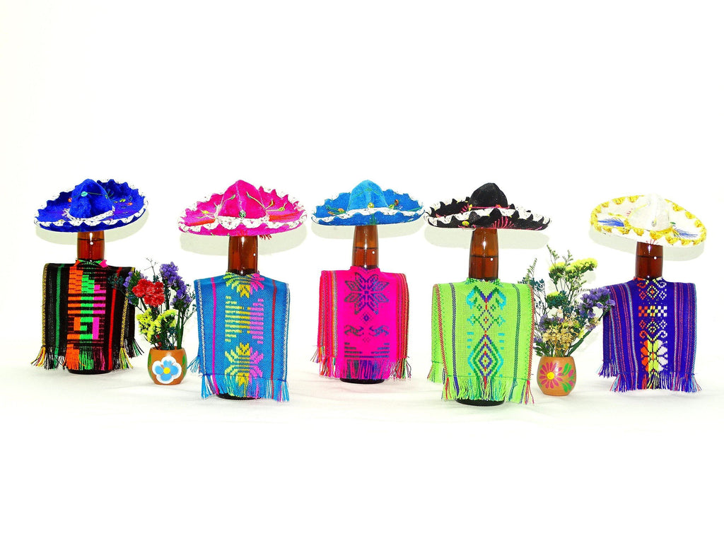 Holiday Party Collection - Bottle Covers, Mexican Fiesta Decoration, Wedding Decoration, Aztec Fabric, 5 Botlle Covers 5x12 Inches, Drinkware, Beverage Cover …