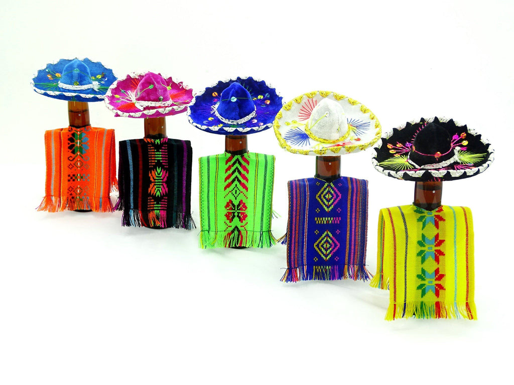 fiesta decorations mexican theme, outside decor, tiny sombrero, cinco de mayo gifts, mexican poncho bottle covers set.