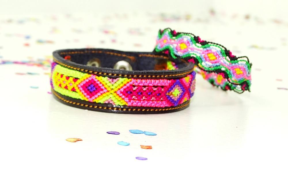Mexican Fabric - Hippie Bracelet, Ethnic Jewerly, Leather Bracelet, Mexican Bracelet.