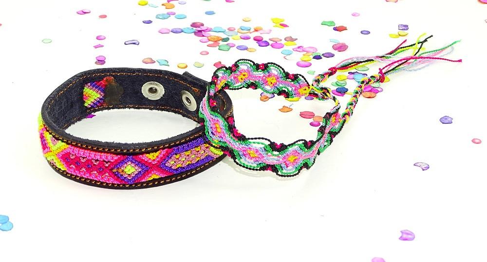 Mexican Fabric - Hippie Bracelet, Ethnic Jewerly, Leather Bracelet, Mexican Bracelet.
