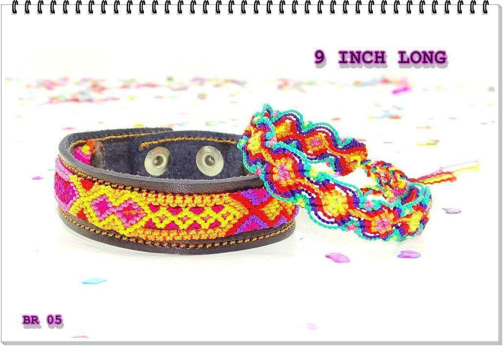 Mexican Fabric - Leather Bracelet, Mexican Bracelet, Friendship Bracelet, Fabric Jewellery.