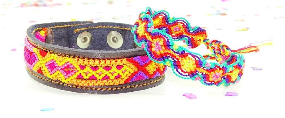 Mexican Fabric - Leather Bracelet, Mexican Bracelet, Friendship Bracelet, Fabric Jewellery.
