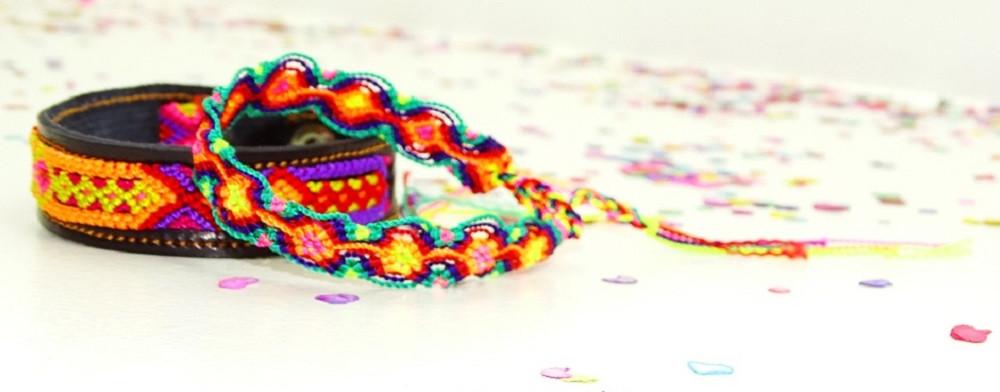 Mexican Fabric - Leather Bracelet, Mexican Bracelet, Friendship Bracelet, Fabric Jewellery.