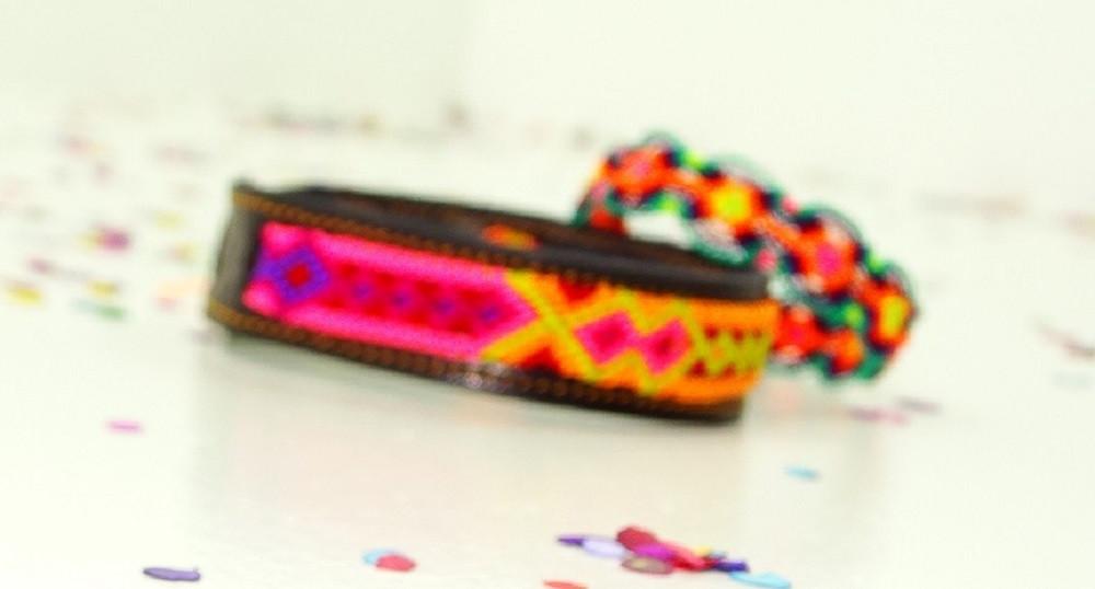 Mexican Fabric - Leather Bracelet, Mexican Bracelet, Friendship Bracelet, Fabric Jewellery.