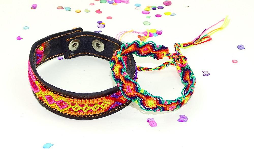 Mexican Fabric - Leather Bracelet, Mexican Bracelet, Friendship Bracelet, Fabric Jewellery.