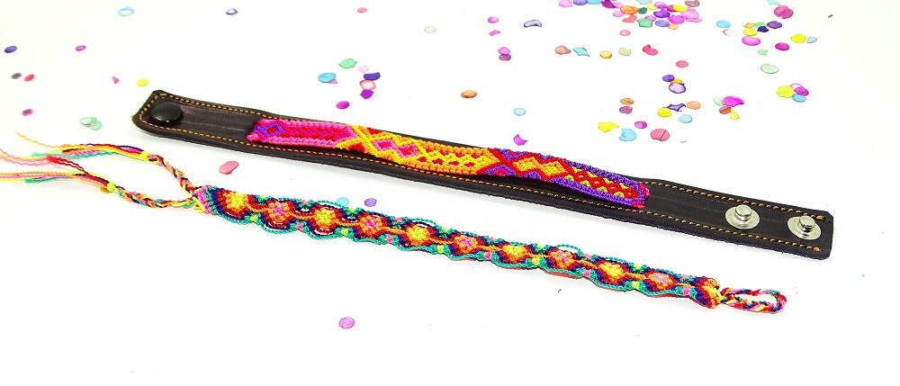 Mexican Fabric - Leather Bracelet, Mexican Bracelet, Friendship Bracelet, Fabric Jewellery.
