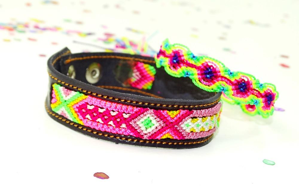 Mexican Friendship Bracelet Set in Pink Green FiestaConnect FIESTACONNECT