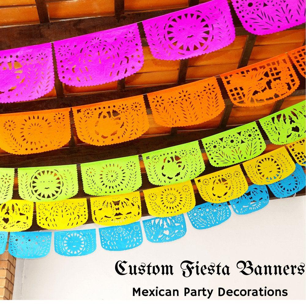 Mexican Party Decorations, Papel Picado Custom Banner, Personalized Fiesta Garland Over 50 Feet Long SB114