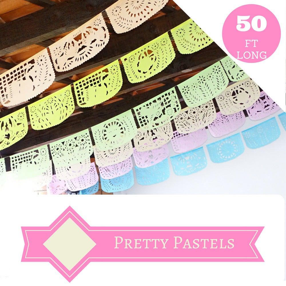 Pastel Papel Picado Banner for Parties, Neutral/Pastel Party Decorations - Perfe