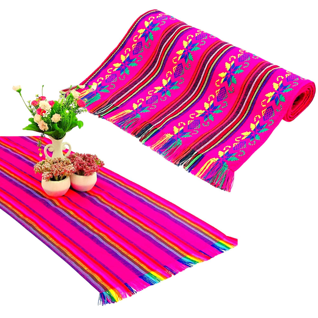 Products 2 Pack Mexican Fabric Pink Table runners, Fiesta Decorations Cinco de Mayo. Camino de mesa color rosa, mexican fabric colorful with mexican designs and patterns.