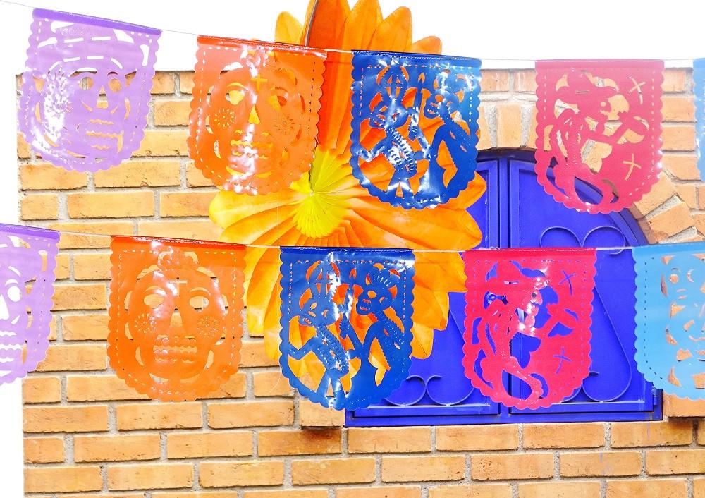 Papel Picado Banners - Dia De Los Muertos Outdoor Decorations, Papel Picado Plastic, Day Of The Dead Party Decor